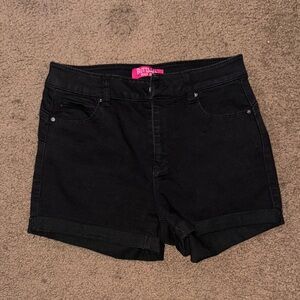 buttons Classic Black Denim Cuffed Shorts